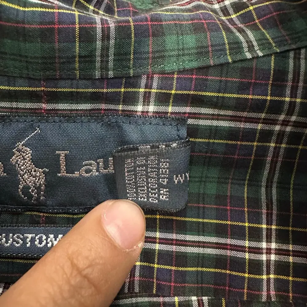 Ralph Lauren Button Down Casual Plaid Shirt 100% Cotton Size‎ Small Green